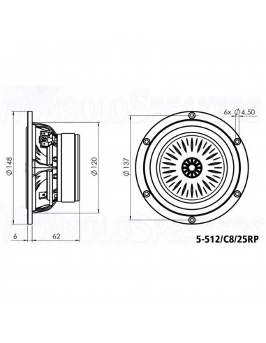 Monacor 5-512/C8/25RP High-end hi-fi woofer 50 W 8 Ω