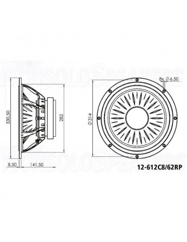 Monacor 12-612C8/62RP High-end hi-fi woofer 150 W 8 Ω