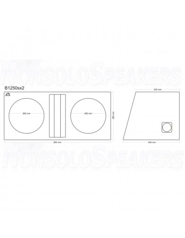 B1250sx2 subwoofer enclosure 2 x 12"/30cm 2x50 liters