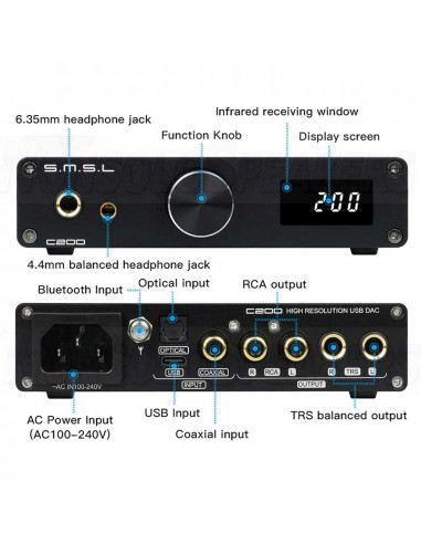 SMSL C200 ES9038Q2M DAC Headphone Amp
