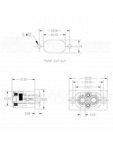 Viborg VI-08R IEC C8 Panel Mount 2.5A/250V - Rhodium Plated
