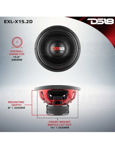DS18 EXL-X15.2D 15" Subwoofer 1250 Watts Rms DVC 2-Ohms