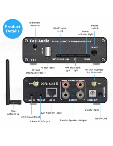Fosi Audio T10 Streaming Multiroom/Multizone Stereo Amplifier