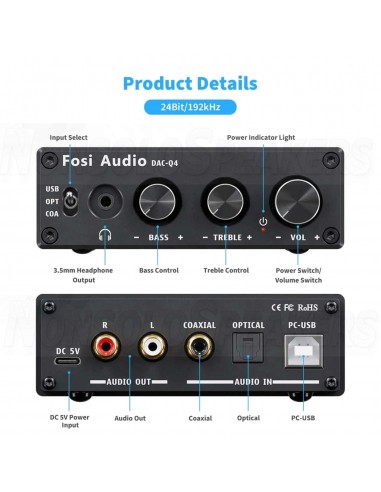 Fosi Audio Q4 Audio Mini Stereo DAC & Headphone Amplifier