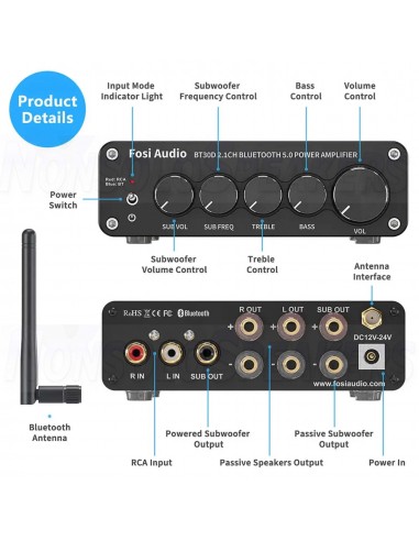 Fosi Audio BT30D 2.1 Amplifier with Bass & Treble Control