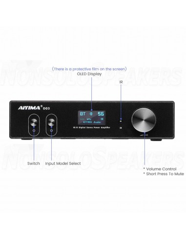 Aiyima D03 Bluetooth Class D Amplifier 2x150W 4ohm input RCA