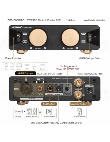 Aiyima A70 MONO Class D Amplifier 300W 4ohm balanced input