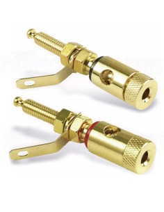 Gold Binding Post Banana Jack Pair Extra Long Shaft with Solder Tabs